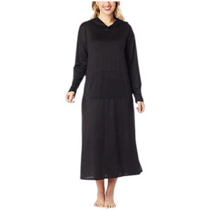Comfort Code Women's Brushed Knit Hooded Maxi Lounger Black - Regular